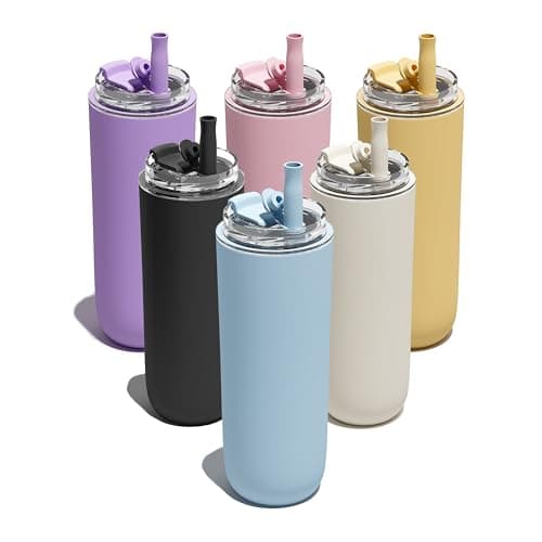 UIRZOTN 6 Pack 16 oz Insulated Coffee Tumblers, Travel Coffee Tumblers with Straw, Double-Wall Stainless Steel Tumbler, Leak Proof Tumbler, Reusable Cups with Lids for lced and Hot Drinks - Image 1