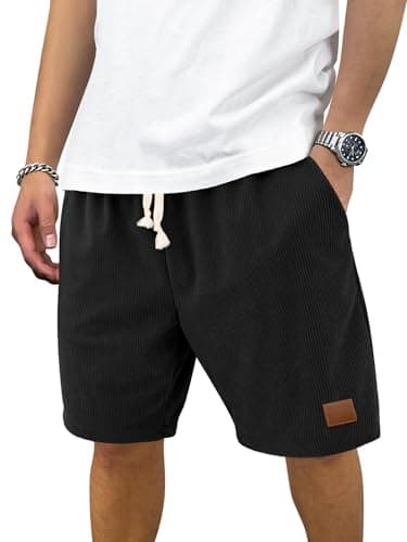 Hardaddy Mens Corduroy Shorts Casual Elastic Waist Drawstring 2026 Summer Beach Lounge Short(Black X-Large) - Image 1