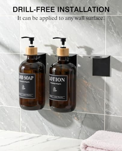 Luxspire Shampoo and Conditioner Dispenser, Shower Soap Dispenser Wall Mounted 3 Sets Plastic Bottles Bamboo Pump, 17OZ Shampoo and Conditioner Bottles for Bathroom, Shower Wall and Hotel, Amber - Thumbnail 5