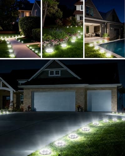 Krinzitt 12 Pack Mini Solar Powered Ground Lights, Bright LED Solar Lights Outdoor Waterproof for Landscape Decoration, Pathway Lighting for Garden Walkway Driveway（Cool White） - Thumbnail 6