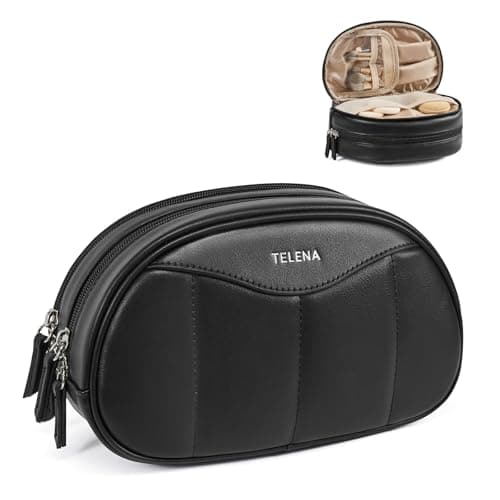 Telena Medium Makeup Bag, Travel Make Up Bag for Women, Vegan Leather Cosmetic Bag for Travel Essentials - Image 1