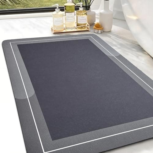 Mordem Large Bath Mat Rug, Rubber Non Slip Bath Mat Super Absorbent Quick Dry Bathroom Floor Mat Thin Bathroom Rugs Fit Under Door-Shower Rug for in Front of Bathtub Shower,Dark Gray, 23.6"x35.4" - Image 1