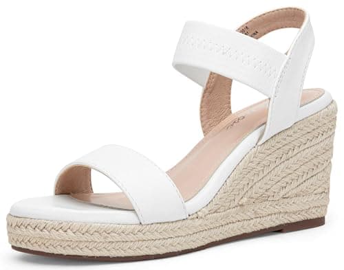 Vepose Women's White Pu Wedge Sandals Platform Espadrilles Open Toe Ankle Strap Comfortable Dressy Summer Shoes for Daily Travel Casual 881 Size 9.5 (CJY881 whitepu 09.5) - Image 1