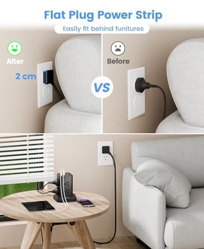 Power Strip Tower with Surge Protector 1800J, Fast Charging Tower PD20W USB-C Ports with 8 AC Outlets, 6ft Extension Cord for Home Office Dorm Room, Black - Thumbnail 5