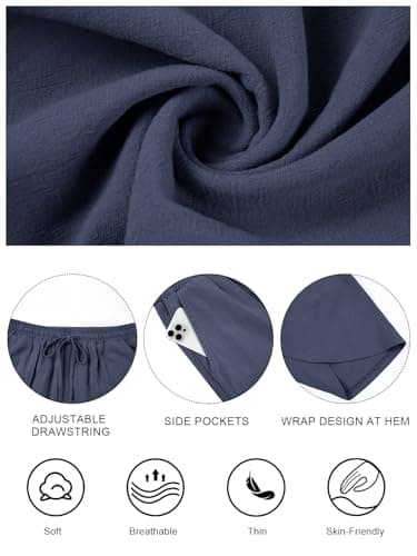 Jiflora Wide Leg Capri Pants for Women Linen Cropped Flowy Pants Elastic Waist with Pockets Boho Outfits Navy Blue L - Thumbnail 6
