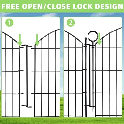 Decorative Garden Fence 32in (H) x12ft (L), 5 Pack No Dig Fence Animal Barrier for Dog with Lock, Arched Flower Bed Edging, Wire Border Panel Fencing for Yard Patio Outdoor Decor - Thumbnail 4