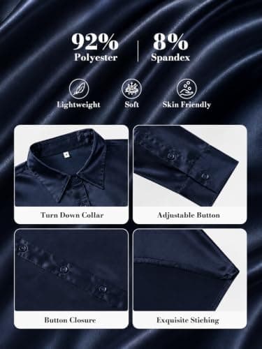 Vssjavun Men's Satin Dress Shirt Shiny Button Down for Party Club Disco - Thumbnail 4