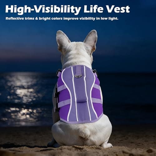 Petglad Dog Life Jacket, High Buoyancy Dog Life Vest with Handle for Swimming Boating, Adjustable Swimming Vest with Reflective Trim for Small Medium Large Dogs - Purple, S - Thumbnail 3
