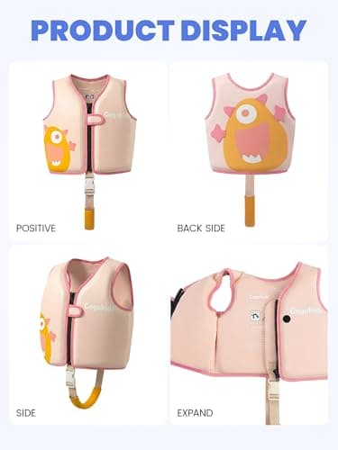 Gogokids Toddler Swim Vest Pool Floaties for Kids 1-2-3-5-7-9 Yrs, Neoprene Kids Swimming Jacket w/Adjustable Safety Strap & Zip, Toddler Float Jacket 33-66lbs for Beach Puddle Pool Boys Girls Niños - Thumbnail 3