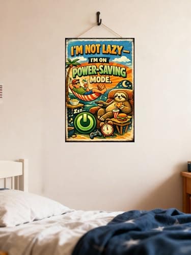 Im Not Lazy Im On Power Saving Mode Metal Tin Sign Vintage Funny Wall Decor Retro Humor Quote Sloth Hammock Gaming Snack Art 8x12 Inch Hanging Plaque Office Home Room Poster Cartoon Illustration - Thumbnail 4