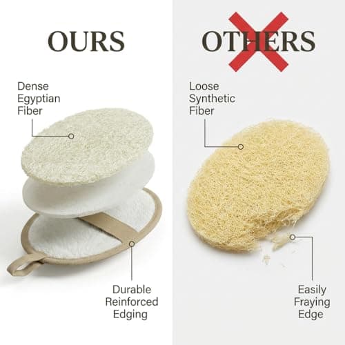 Natural Loofah Sponge Set of 3 - Egyptian Exfoliating Body Scrubber for Shower & Bath,3 Colors for Family Personal Care | Large Versatile Body Sponges for Shower,Bath Scrubber & Exfoliator Gift Set - Thumbnail 2