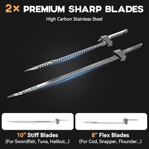 Protmex Cordless Electric Fillet Knife with 8" and 10" Sharp Blades, 12V Electric Fillet Knife with Non-slip Grip Handle, Gloves and Safety Lock, for Fishing, Filleting, Meat, Outdoors - Thumbnail 3