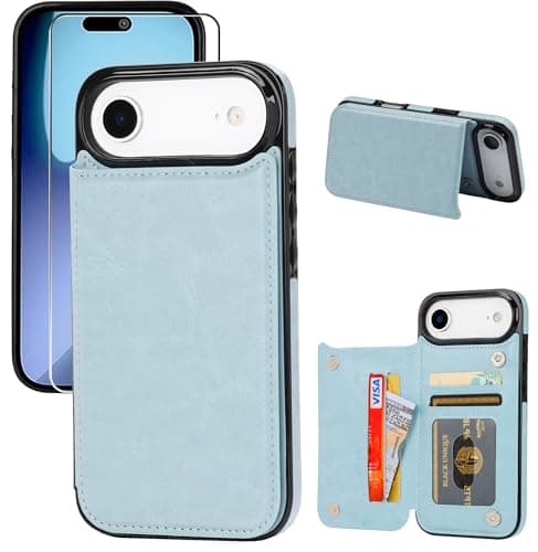 JOYAKI Compatible with iPhone 17 Air Wallet Case with Card Holder, PU Leather Kickstand Card Slots Case with Screen Protecor, Double Magnetic Clasp and Durable Shockproof Cover 6.6 "-Iceblue - Image 1