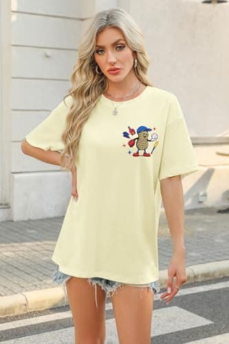 MYHALF Baseball Shirts Women Baseball Mom Shirt Oversized Ballgame Graphic Tshirt Sport Clothes Apricot - Thumbnail 4