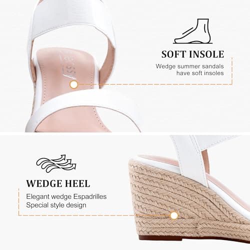 Jeossy Women's Espadrille Wedge White Sandals Comfortable Platform 3.5 Inch Wedges Heel with Arch Support, Summer 8801 Sandals for Beach, Wedding, Casual & Dressy Wear, Size 10(DJY8801 White 10) - Thumbnail 5