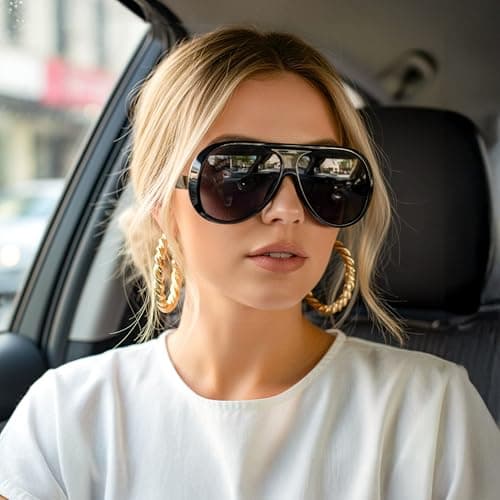 FEISEDY Retro Oversized Aviator Sunglasses Womens Men Trendy Vintage 70s Style Big Square Shield B0344 - Thumbnail 2