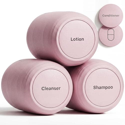 Trimcoo New Travel Toiletry Containers [Ultra Leakproof] TSA-Approved, PLA Hard Shell Jars with 5 Magnetic Labels, Wide Mouth Bottles for Lotion, Cleanser, Shampoo, Conditioner, Pink, 3 Pack, 2OZ - Image 1