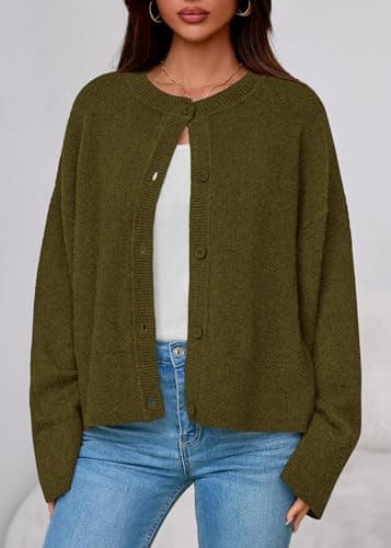 KIRUNDO Cardigan Sweaters for Women Fall Trendy Long Sleeve Chunky Knit Button Up Oversized Winter Jacket Casual Outwear(Army Green, X-Large) - Thumbnail 3
