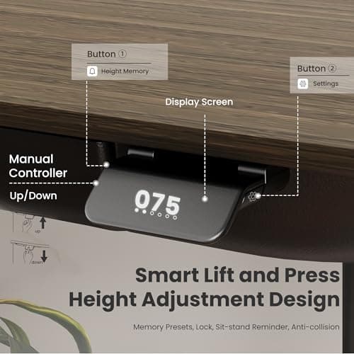 COLAMY Electric Standing Desk 55x28 Inch, Wobble-Free Dual Motor Sit Stand Up Home Office Computer Desk, One Piece Motorized Workstation Gamer Studio Table, Outlets & Footrest,Walnut Black - Thumbnail 6