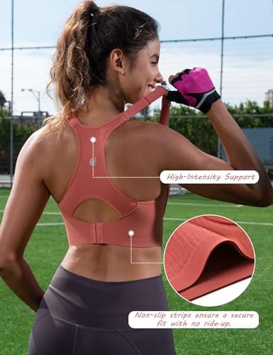 Cordaw Women's High Support Sports Bra, Adjustable Straps & Molded Cups, Racerback Workout Top Brick Red XXL - Thumbnail 6