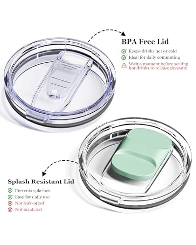 avodvo 12oz Insulated Coffee Mug with Lid – Includes Two Lids, Stainless Steel Coffee Travel Mug with Handle, Double Wall Vacuum Insulated Camping Mug for Home, Office & Outdoor, Mint Green - Thumbnail 3