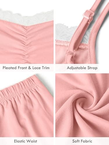 AusLook Women's Plus Size Pajama Sets Lace Trim Cami Sleeveless Top and Shorts Pink 4X Comfy Soft Ladies Short Pajamas Set Loungwear Sleepwear Pjs Set 2 Piece Lounge Set with Pockets - Thumbnail 4