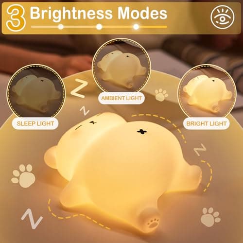 LettreQ Snoring White Bear Night Light, Rechargeable Squishy Lamp - Silicone Nursery LED Animal Dimmanble Touch Nightlight - Bedroom Cute Funny Birthday Christmas Gifts for Kids, Boy, Girls - Thumbnail 2