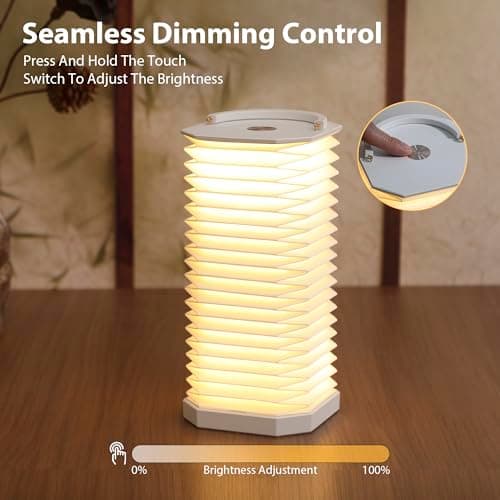 Ba suns Portable Paper Lamp,White Accordion Desk Lamp,Japanese Lanterns lamp for Home Decoration and Gift,Dimmable Bedside Lamp,1200mAh USB Powered Night Light for Bedroom,Office,Reading （White - Thumbnail 5