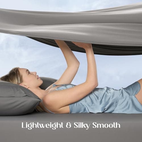 Dream Valley Cooling Sheets King Size, Cooling Fitted Breathable Bed Sheets & Flat Sheet with 2 Pillowcases-4 PCS for Night Sweats & Hot Sleepers, Q-Max >0.45 Aerocool, Deep Pocket 16",Gunmetal - Thumbnail 4