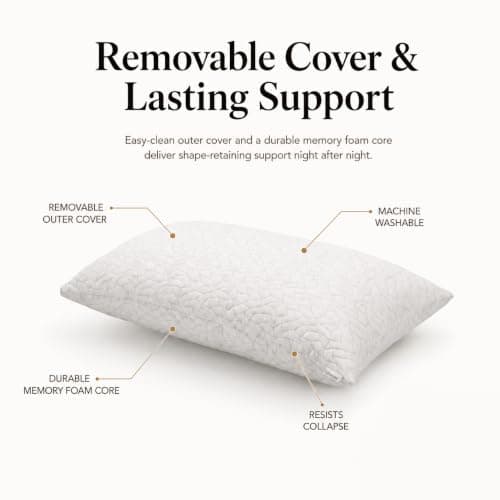 Luneast Memory Foam Pillows for Sleeping Adjustable Bamboo Blend Breathable Bed Pillow for Side, Back, and Stomach Sleepers Washable Pillow Cover Dream Cloud Queen Size 18X28 in - Thumbnail 2
