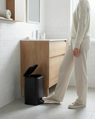 Garvee 1.3 gal Bathroom Trash Can, Step Garbage Can with Soft-Close Lid, Stainless Steel Recycling Bin with Removable Inner Bucket, Rectangular Waste Container for Living Room, Office, Black - Thumbnail 6