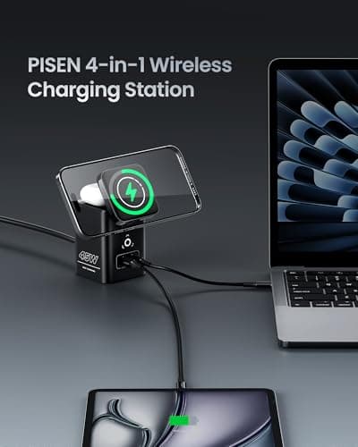 PISEN 4-in-1 Mag-Safe Wireless Charger - 45W GaN Charging Station for Multiple Devices, Qi Certified Mag-Safe Stand Magnetic Wireless Charger Fast Charging for iPhone 16/15/14/13/12, Samsung, AirPods - Thumbnail 2