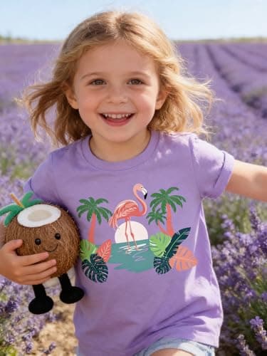 Funnycokid Little Girls Shirt Size 6 7 Kids Pink Tee Hawaiian Flamingo Animal T-Shirt Graphic Short Sleeve Clothes Tops - Thumbnail 4
