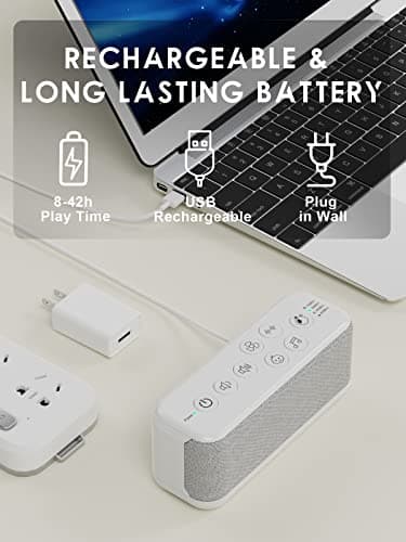 OnLyee White Noise Machine for Office Privacy, USB Rechargeable Sound Machine with 42 Non-Looping Sounds, Auto-Off Timer for Focus, Sleep and Travel - Thumbnail 4