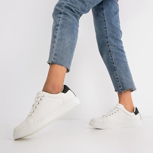 Vepose Women's White Walking Casual Sneakers, Dressy Arch Support Comfortable Low Top Tennis Lace up 8003 Shoes, Size 7M US, (CJY8003 White Black 07) - Thumbnail 2