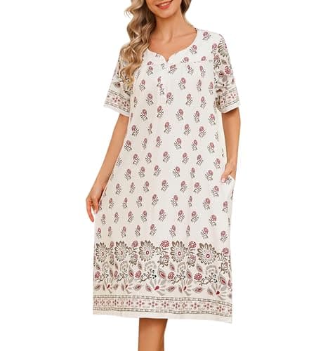 ETOSELL House Dresses for Women Floral Print Mumu Nightgowns Sleepwears with Pockets Lounge Dress Apricot - Image 1