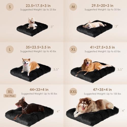 EHEYCIGA Fluffy XXL Dog Crate Pad, Plush Faux Fur Dog Bed for Extra Large Dogs, Calming Anti Anxiety XXL Bed, Washable Soft Warm Crate Mat with Non-Slip Bottom, Black - Thumbnail 2