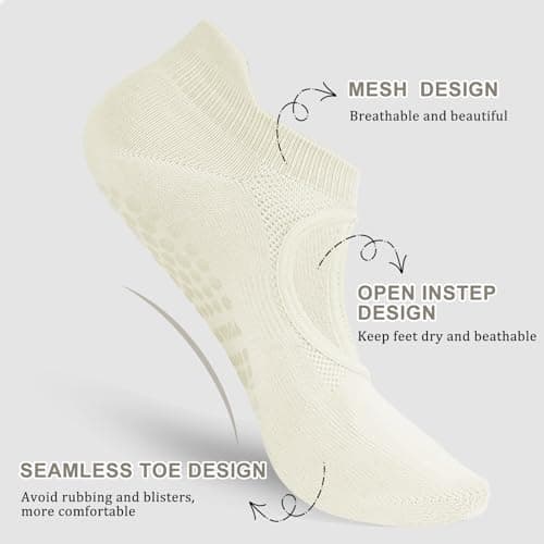 AUHUAYAO pilates socks with grips for women yoga socks for women non slip dance socks pure barre socks yoga sets ballet grip socks socks with grips (US, Alpha, One Size, Regular, Regular, 6, white) - Thumbnail 5