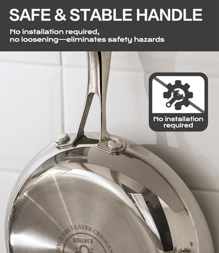 USELUCK 12 Inch Stainless Steel Frying Pan with Lid, 3-Ply Stainless Clad Skillets Fry Pan Fast & Even Heating, Oven Safe Up to 600℉ Dishwash Safe Compatible for All Cooktops Kitchen Cookware - Thumbnail 3