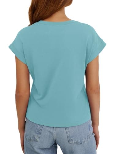 Teal Tops for Women Crop Tops Cap Sleeve T Shirt Cotton Crewneck T Shirts for Women Loose Fit 2026 - Thumbnail 5