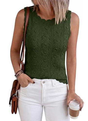BTFBM Crochet Tank Tops for Women Hollow Out Sleeveless Loose Sweater Vest Top Summer Spring 2026 Beach Vacation Clothes(Army Green, XX-Large) - Thumbnail 4