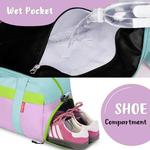 WOOMADA Travel Duffle Bag, Weekend Bag with Wet Pocket & Trolley Sleeve, Overnight Duffel(blue&purple) - Thumbnail 4