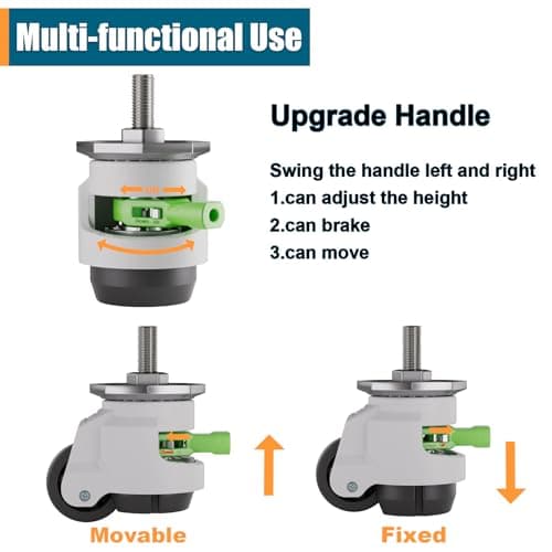 TESUMI Stem Leveling Casters Set of 4 Heavy Duty, 2200LBS Load Capacity Adjustable Leveling Feet, Retractable Swivel Industrial Casters for Workbench, Machine, Equipment & Furniture, 2 Inch, T60 - Thumbnail 5