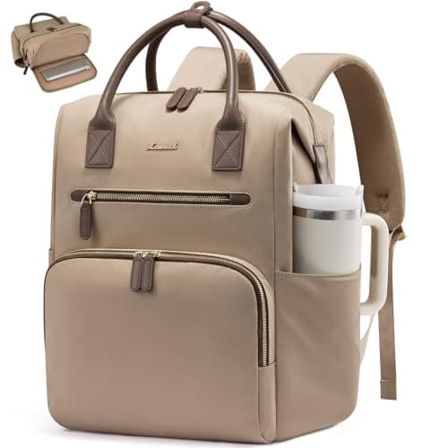 LOVEVOOK Laptop Backpack for Women & Men, Multi-Pocket College Business Work Bookbag with Hidden Back Laptop Sleeve, Water Resistant Commute Travel Backpack for Teacher Nurse, 15.6 Inch, Khaki