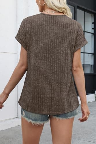 WIHOLL Tops for Women Trendy Summer Short Sleeve Shirts 2026 Spring Fashion Clothing Casual Western Outfits Old Money Clothes Cruise Business Blouses Chocolate Brown S - Thumbnail 5
