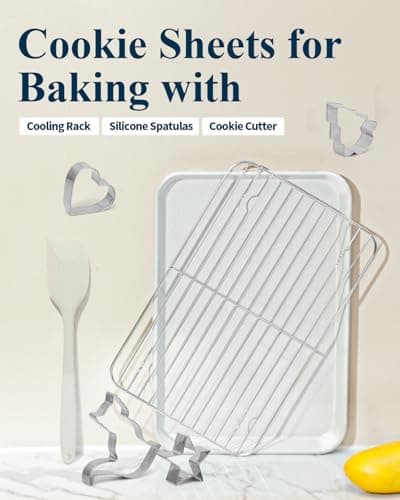 Ymiton 7PCS Nonstick Baking Sheet Set - 10x15in Jelly Roll Pan with Wire Rack, Silicone Spatula & 4 Cookie Cutters, Thickened Carbon Steel, Oven Safe 450°C, Salted Gray - Thumbnail 2