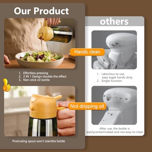 SWEET VIEW Olive Oil Dispenser and Oil Sprayer – 16oz/470ml Glass Light-Proof Oil Pourer for Kitchen, Air Fryer, Cooking, Salad, and BBQ - Thumbnail 6