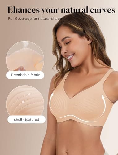 COMFELIE Wireless No Wire Bra One-Piece Full Coverage for Large Bust No Padding Beige - Thumbnail 2