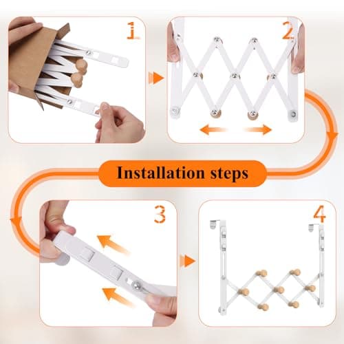 FYY Over The Door Hooks Towel Rack - Collapsible Folding No Drill Door Hanger, Sturdy Metal Expand for Bathroom Dorm Clothes Coat, Quiet, Portable with Protective-Pads(10.3"Wx16.4''L, Fit 1-3/4" Door) - Thumbnail 3