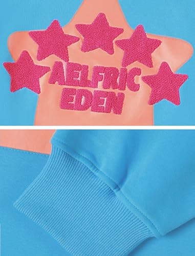 Aelfric Eden Graphic Hoodies for Men Y2K Printed Hoodie Sweatshirt Casual Oversized Long Sleeve Vintage Streetwear Hiphop Hooded Pullover Blue Small - Thumbnail 4